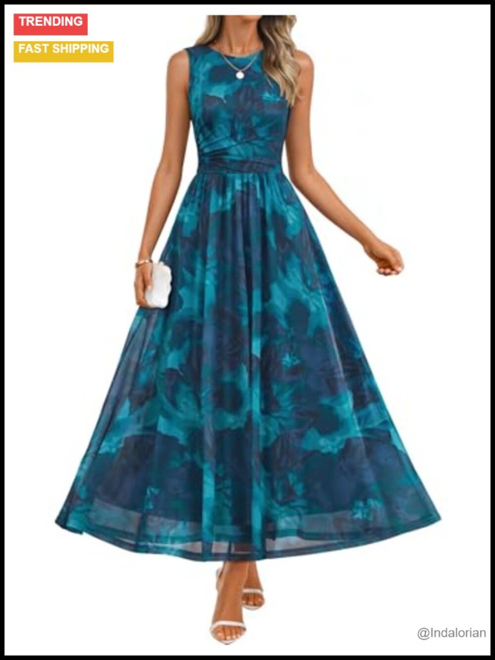 Women's Sleeveless Floral Tulle Maxi Dress A-Line Wedding Guest Beach
